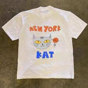 Gildan Men White T-Shirt, White  York Kat Graphic Tee